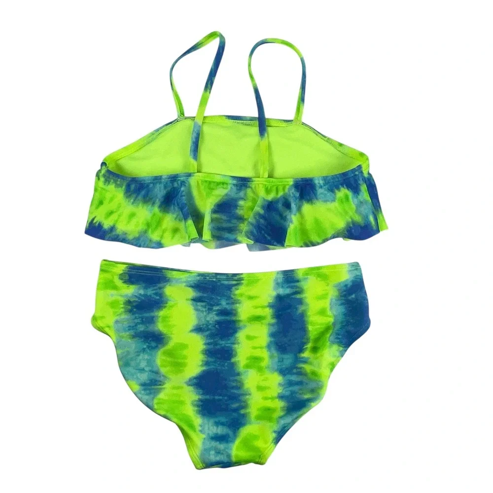 Cat & Jack Girls Ruffle Bikini Set Blue Green Tie‎ Dye 2-Pc Swimsuit XL